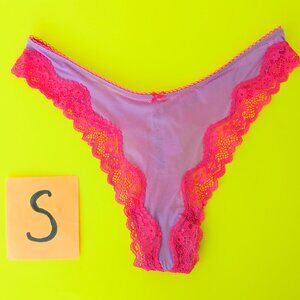 Victoria's Secret TEASE Satin and Lace Size S Pink and Purple Thong Panty